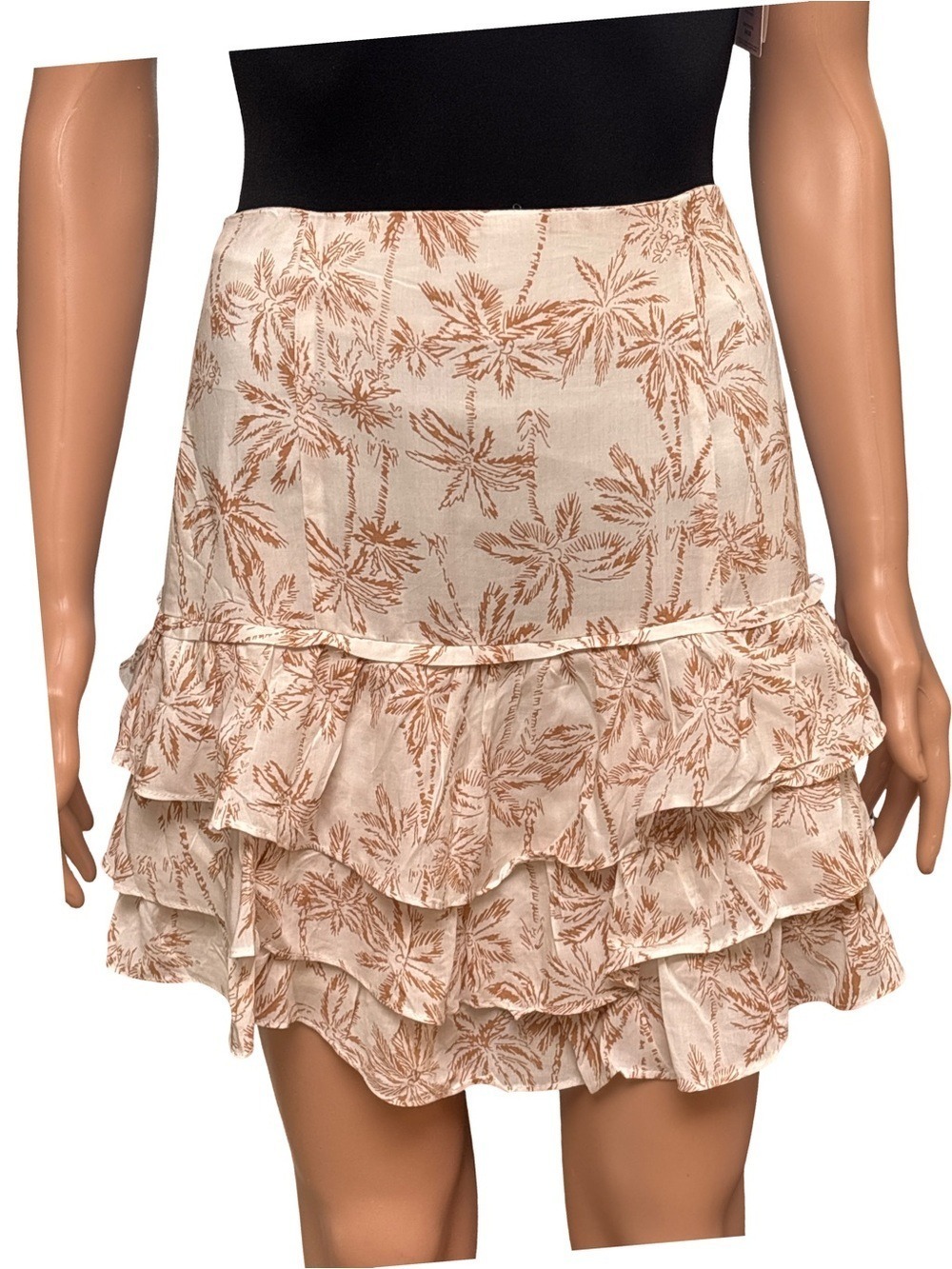 Cream Tiered Ruffle Mini Skirt Palm Print Medium NWT